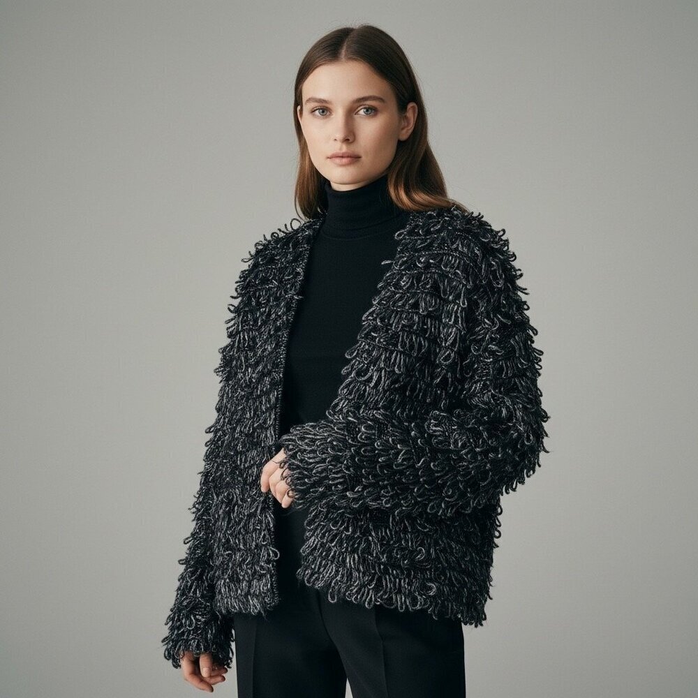 The Great Black & Gray Textured Shaggy Knit Cardigan Sweater Size 2 (M)